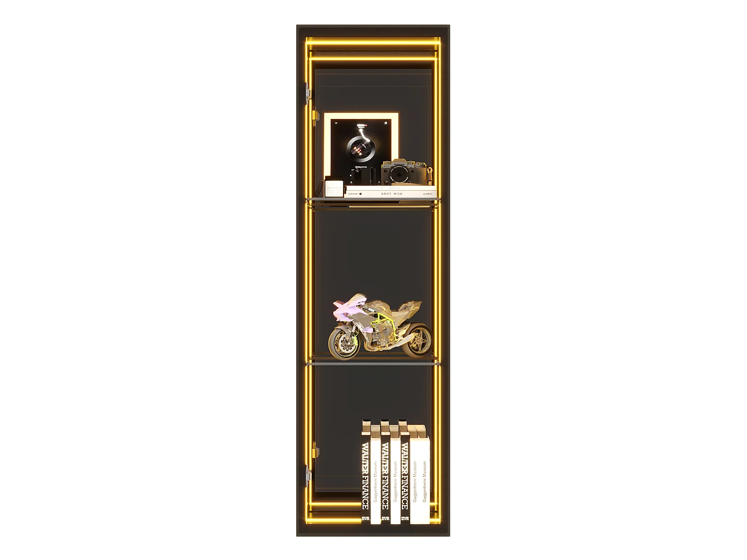 Vitrine mit 1 Tür – umlaufende LED-Beleuchtung – 30 x 30 x 90 cm – MDF, Glas und Aluminiumlegierung – Tür mit Soft-Close-Mechanismus – Schwarz