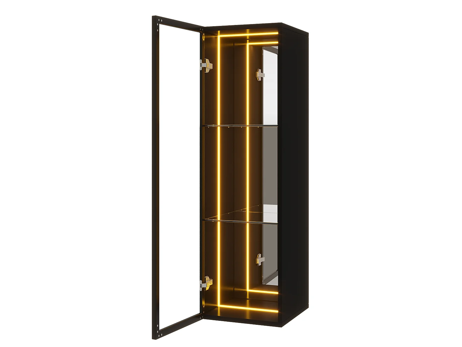 Vitrine mit 1 Tür – umlaufende LED-Beleuchtung – 30 x 30 x 90 cm – MDF, Glas und Aluminiumlegierung – Tür mit Soft-Close-Mechanismus – Schwarz