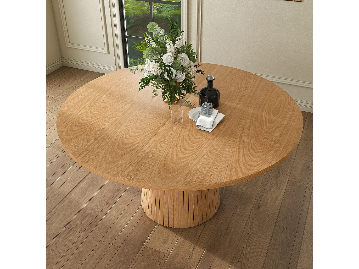 Table à manger ronde 110 cm composé de 2 demi-cercles - Naturel clair