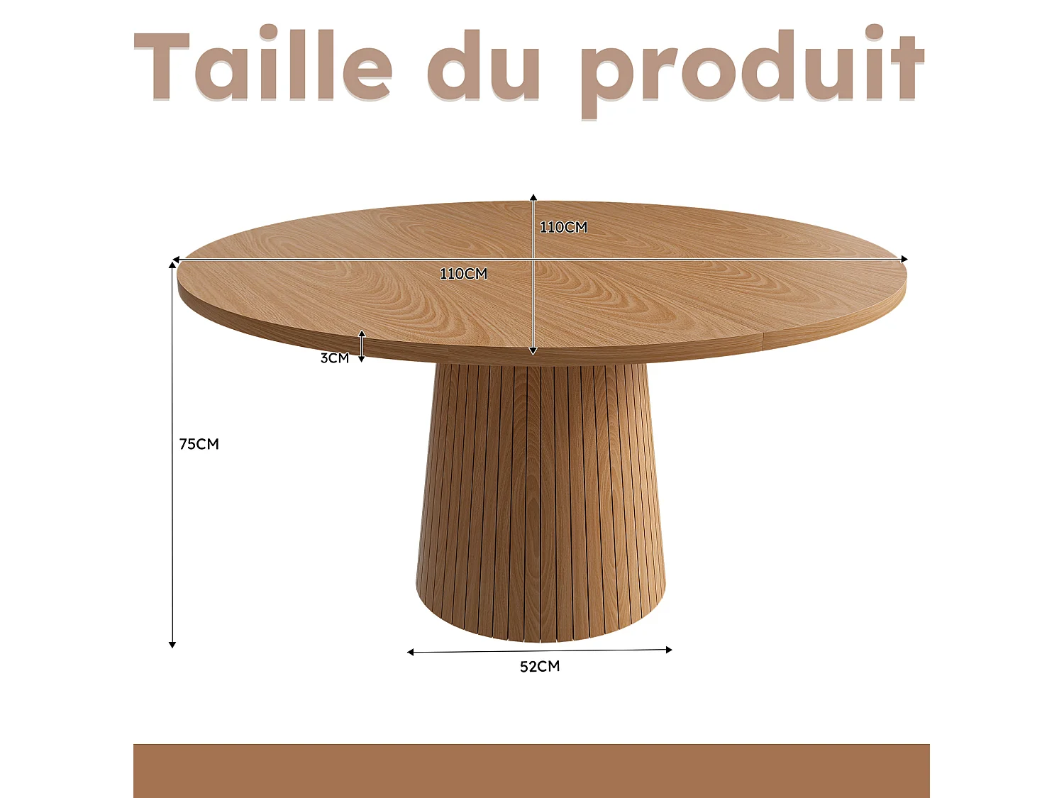 Table à manger ronde 110 cm composé de 2 demi-cercles - Naturel clair