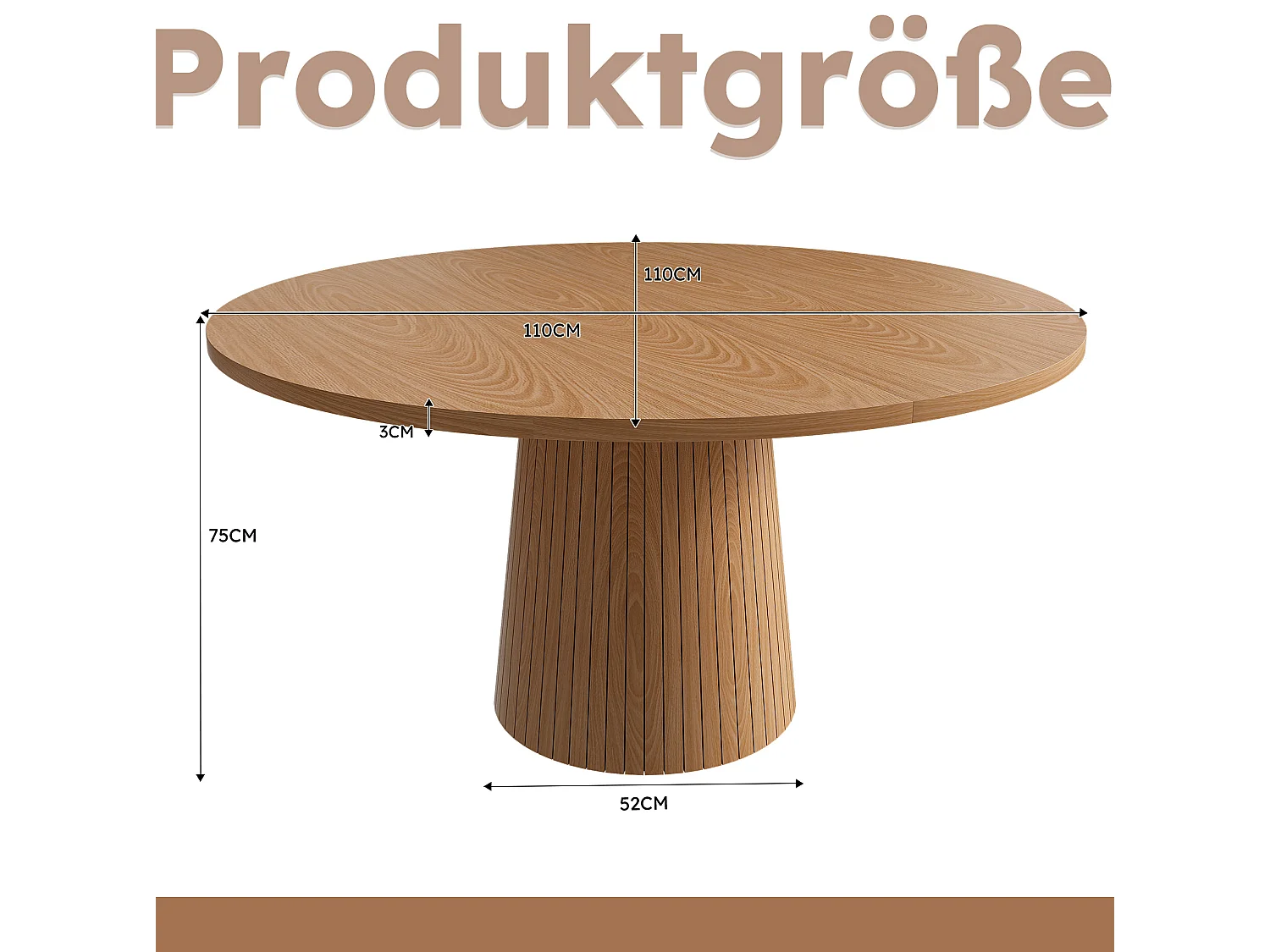 Table à manger ronde 110 cm composé de 2 demi-cercles - Naturel clair