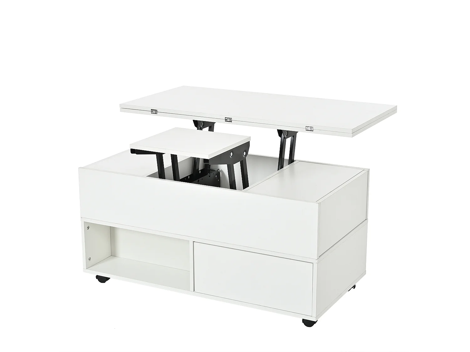 Lift-top coffee table with 4 drawers and casters - Particleboard - 100 x 50 x 52/66 cm - White