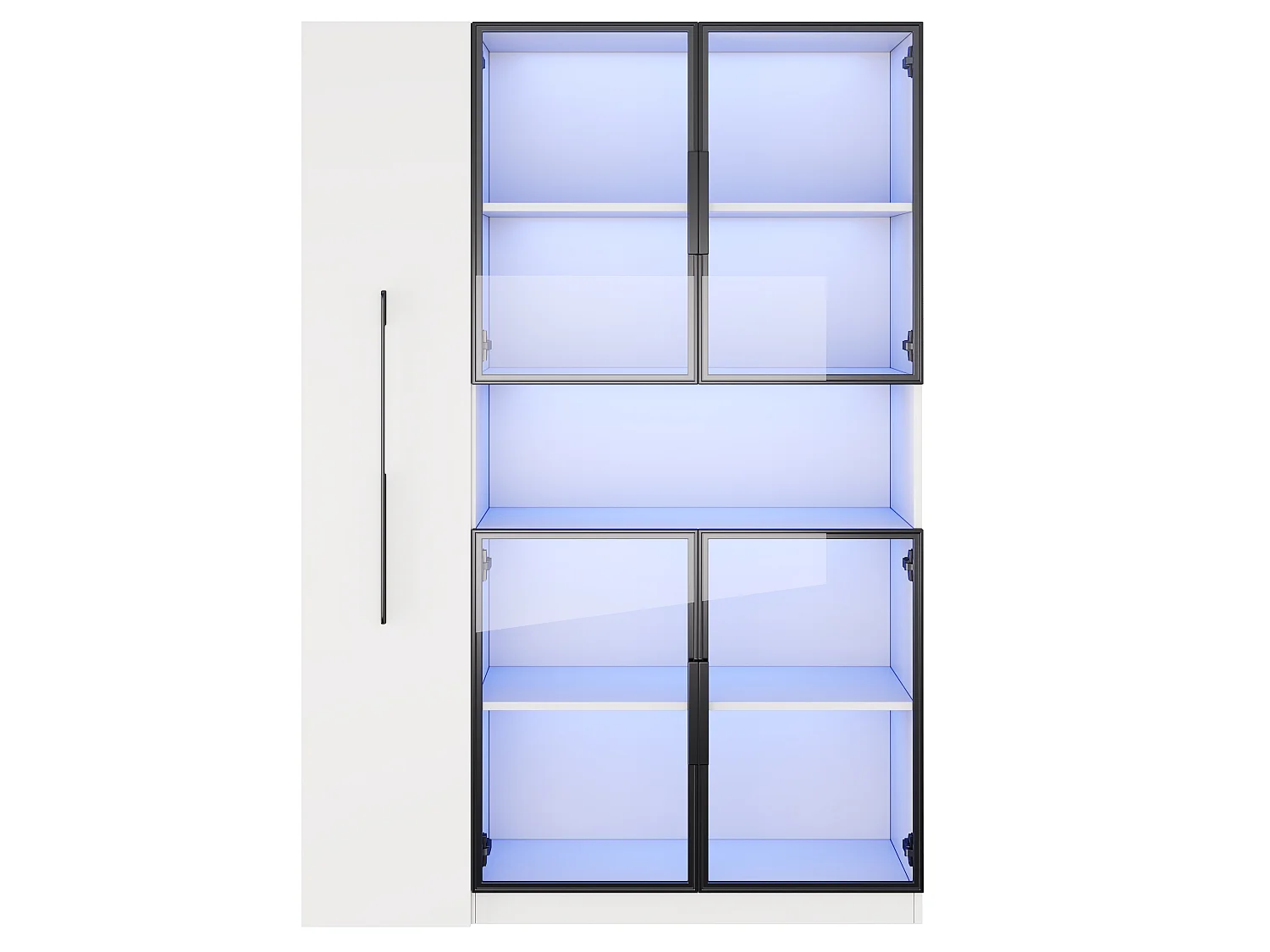 Vitrine mit LED-Beleuchtung, 4 Türen und Auszugsböden – MDF und Glas – 110 x 35 x 160 cm – Weiß