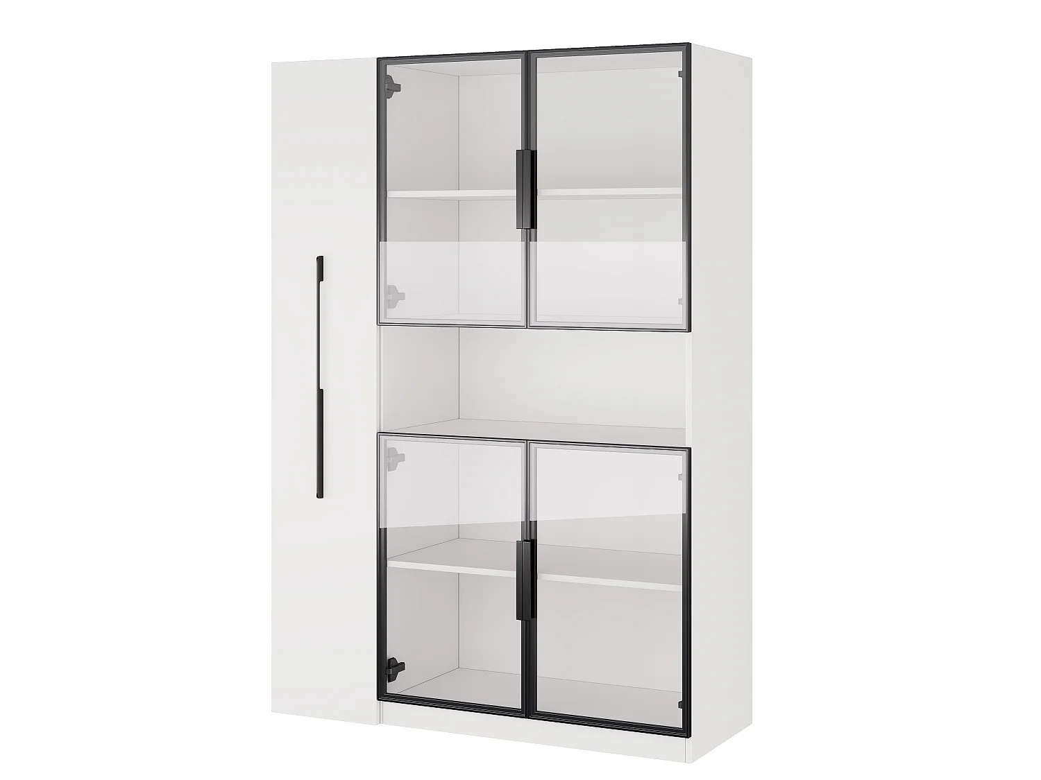 Vitrine mit LED-Beleuchtung, 4 Türen und Auszugsböden – MDF und Glas – 110 x 35 x 160 cm – Weiß