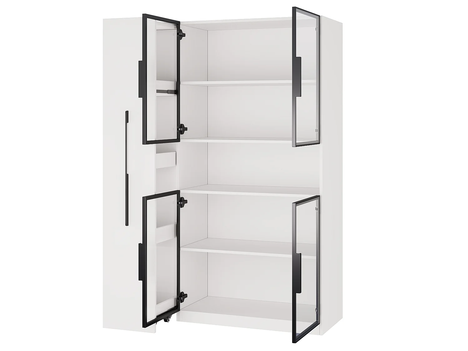Vitrine mit LED-Beleuchtung, 4 Türen und Auszugsböden – MDF und Glas – 110 x 35 x 160 cm – Weiß