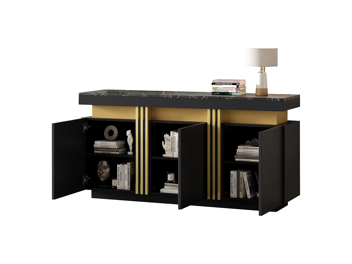 Modern sideboard 140x38x70cm - 3 doors - Adjustable shelves - Black