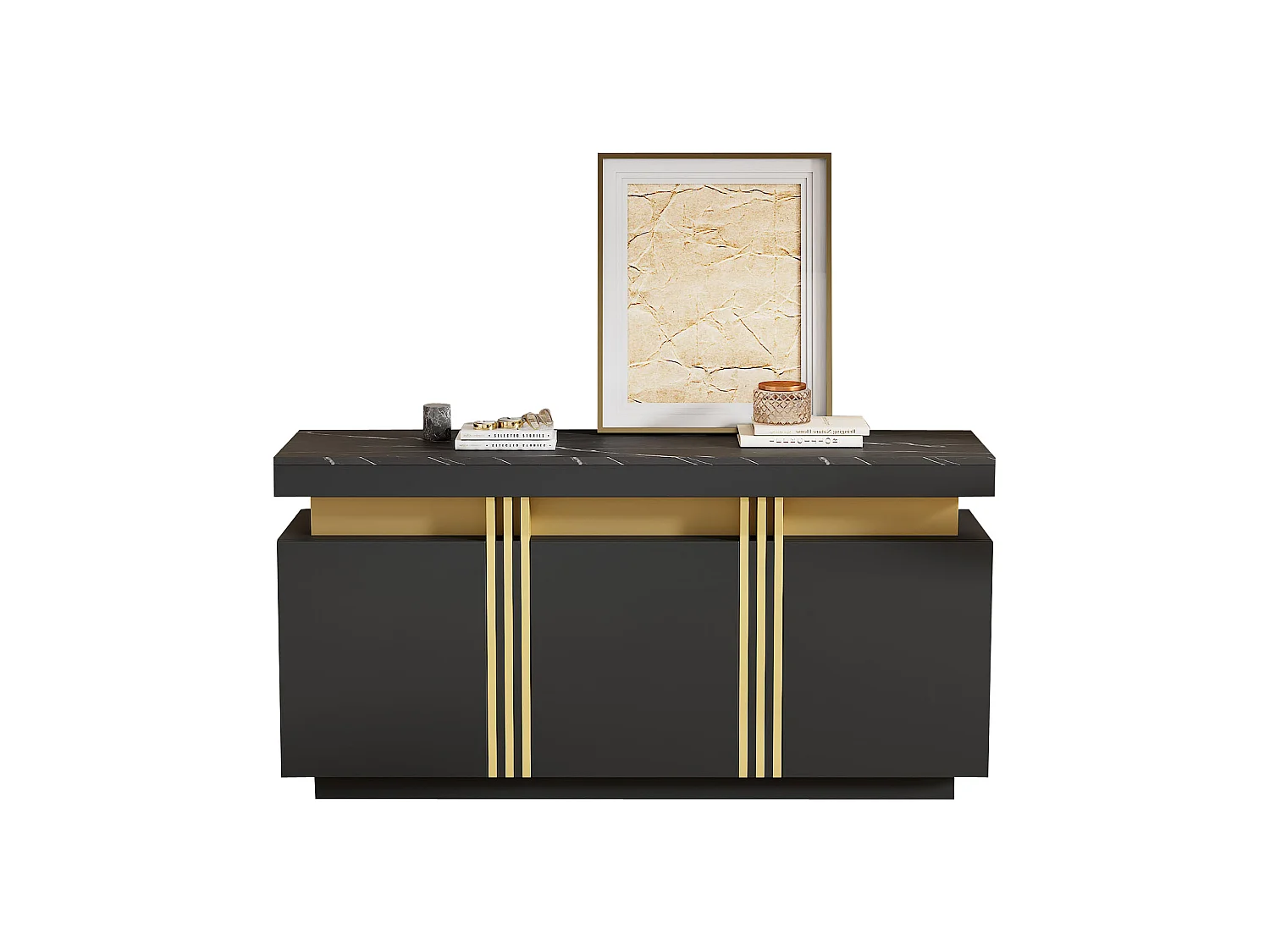 Modern sideboard 140x38x70cm - 3 doors - Adjustable shelves - Black