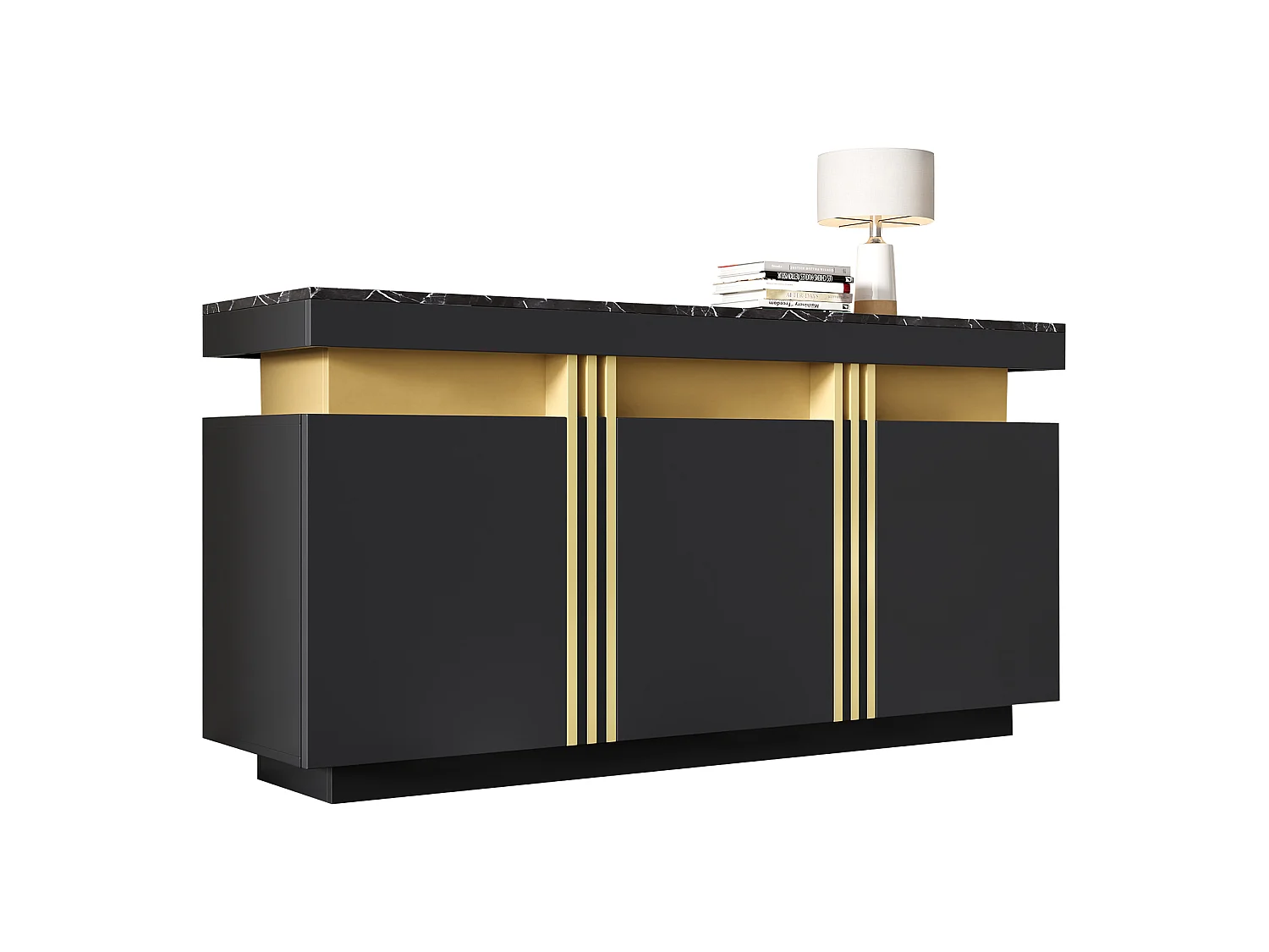 Modern sideboard 140x38x70cm - 3 doors - Adjustable shelves - Black