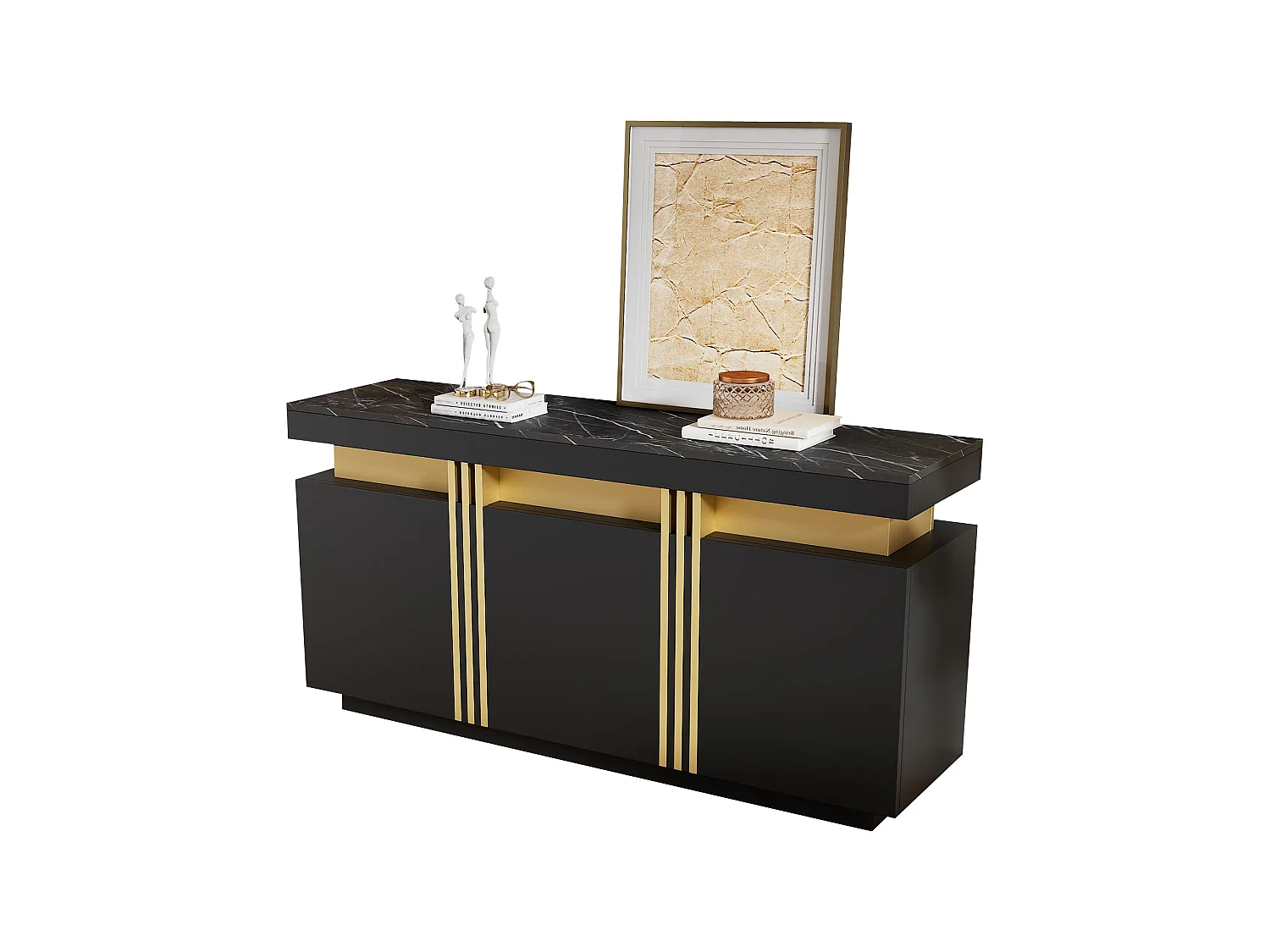 Modern sideboard 140x38x70cm - 3 doors - Adjustable shelves - Black