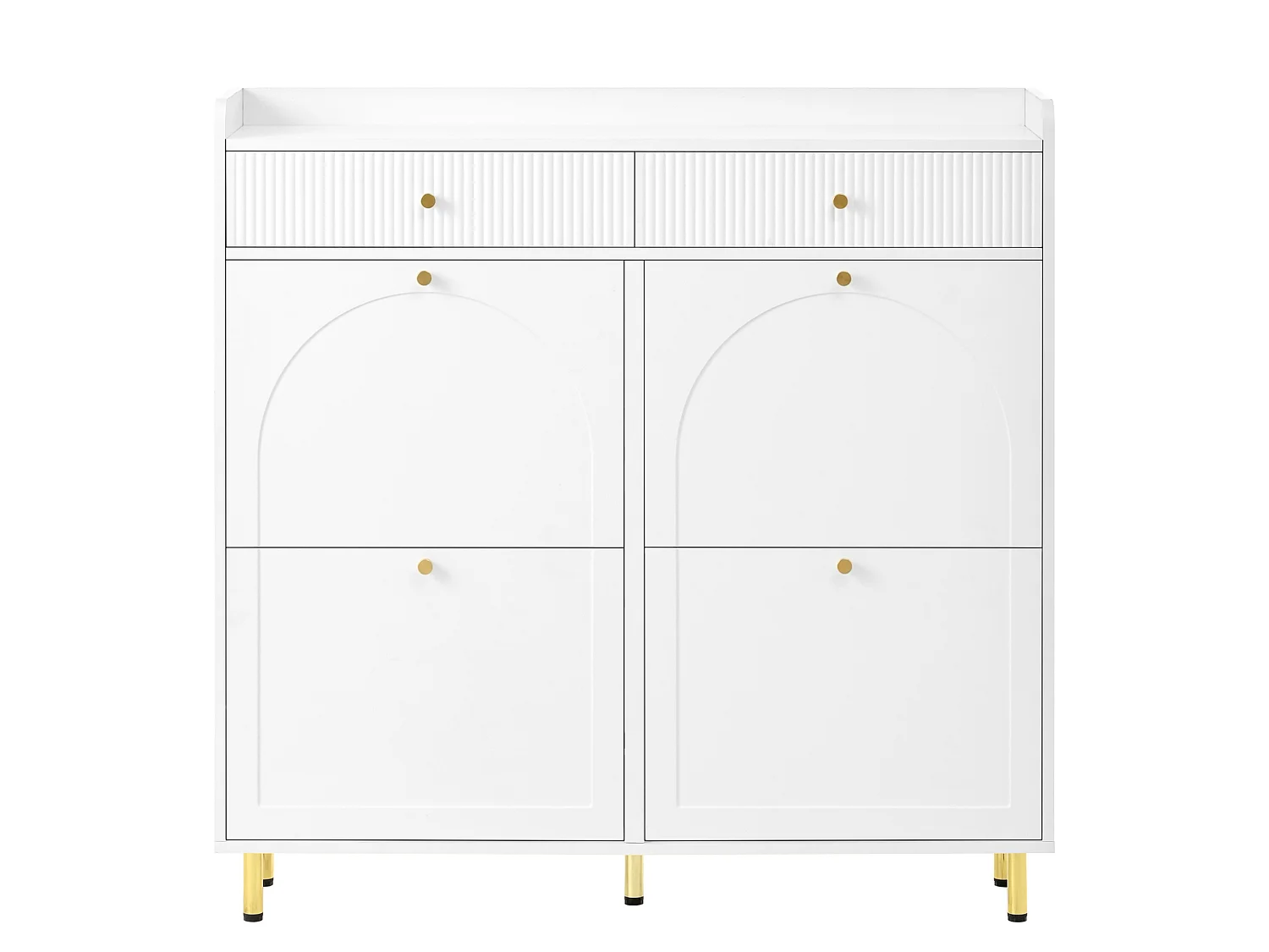 Meuble à chaussures avec 4 portes rabattables et 2 tiroirs - Blanc