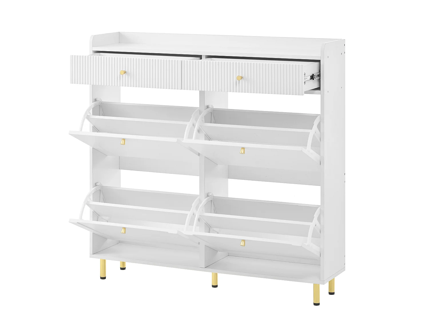Meuble à chaussures avec 4 portes rabattables et 2 tiroirs - Blanc