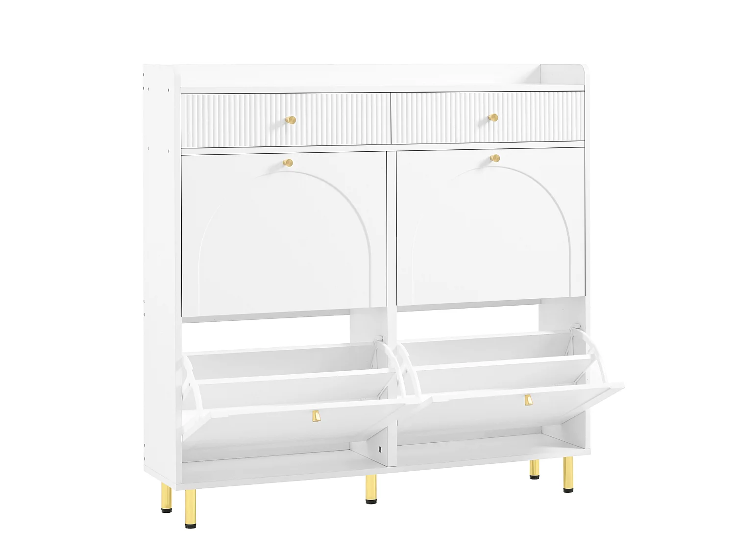 Meuble à chaussures avec 4 portes rabattables et 2 tiroirs - Blanc
