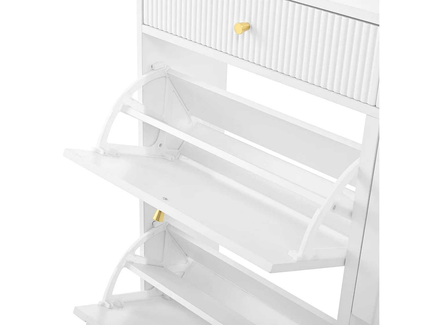 Meuble à chaussures avec 4 portes rabattables et 2 tiroirs - Blanc