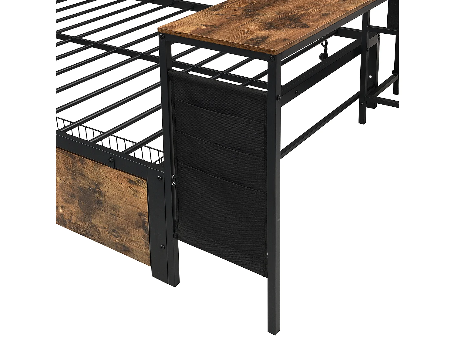 Lit adulte 120 x 200 cm avec rangement et port de chargement - Noir et bois foncé