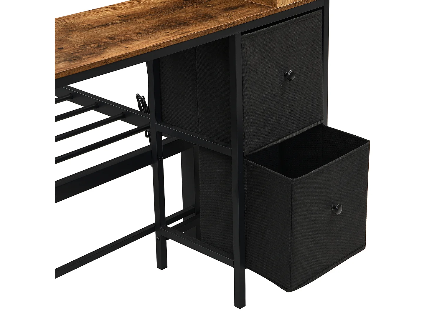 Lit adulte 120 x 200 cm avec rangement et port de chargement - Noir et bois foncé