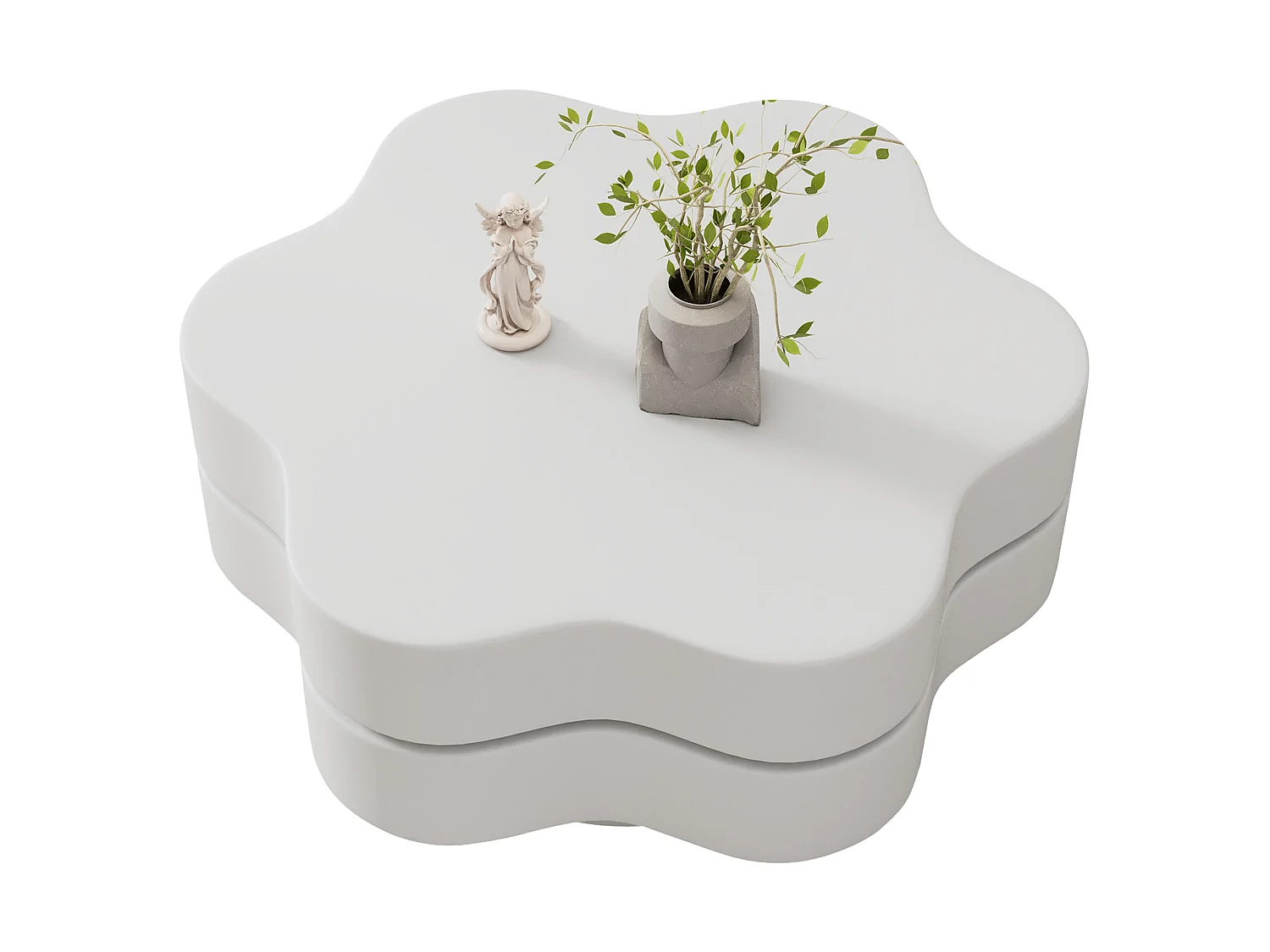 Table basse ronde pivotante 360° avec plateau extensible en forme de fleur - MDF - 74,8 x 67,5 x 31 cm - Blanc crème