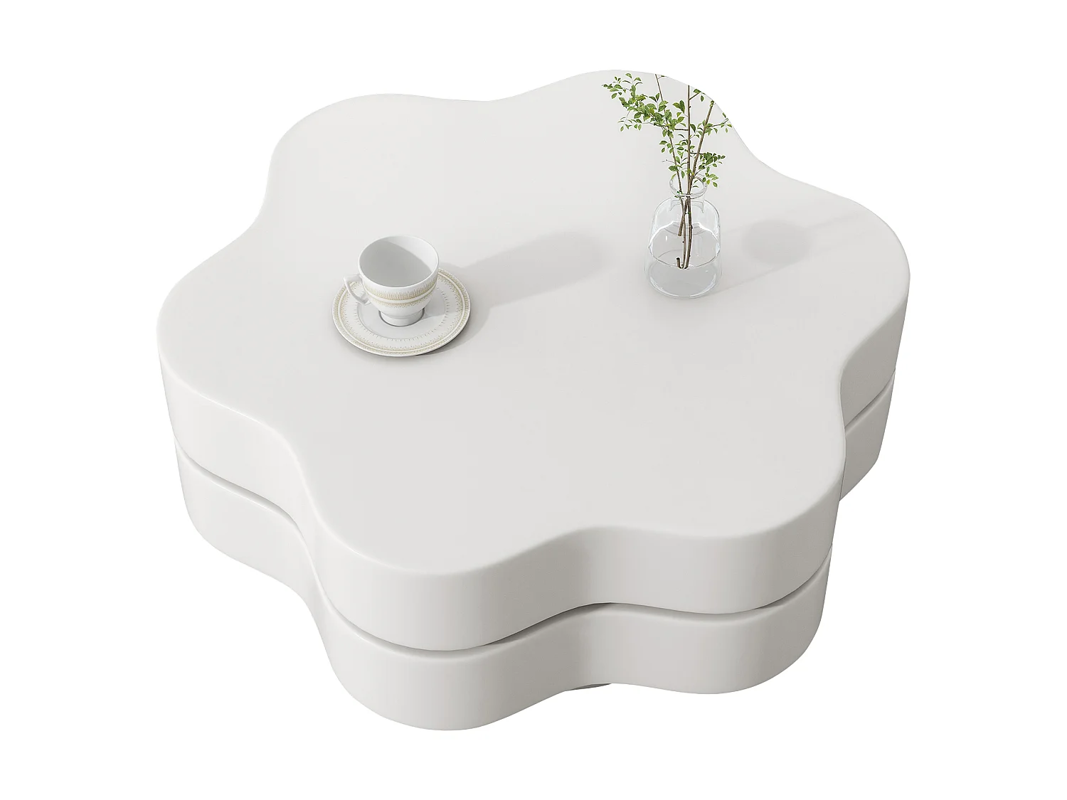 Table basse ronde pivotante 360° avec plateau extensible en forme de fleur - MDF - 74,8 x 67,5 x 31 cm - Blanc crème