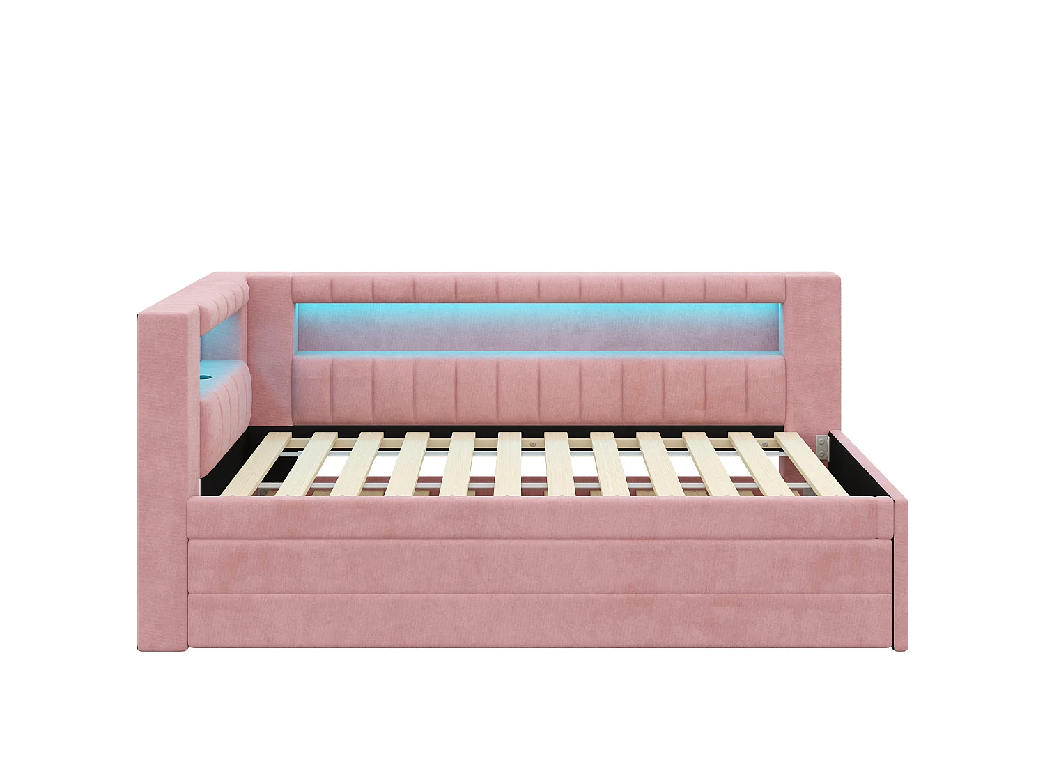 Lit enfant 90x200 cm avec lit gigogne 90 x 190 cm et ports USB, 3 tiroirs - Rose