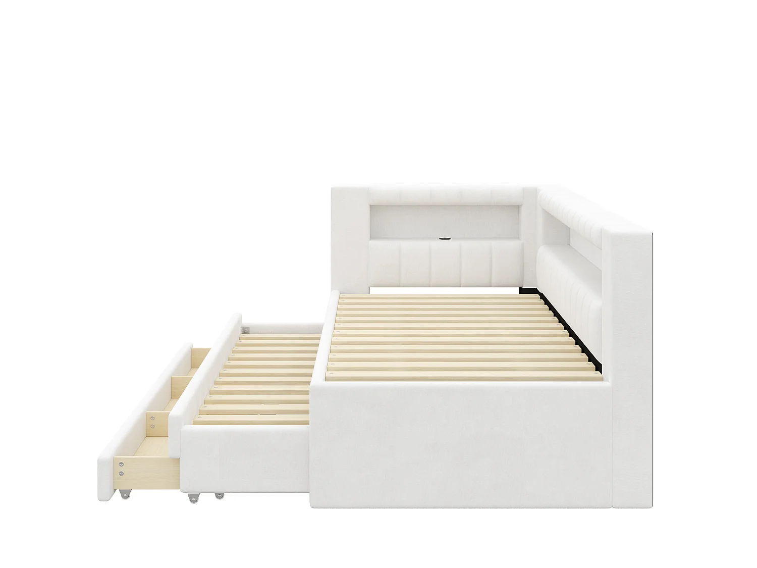 Lit enfant 90x200 cm avec lit gigogne 90 x 190 cm et ports USB, 3 tiroirs - Blanc
