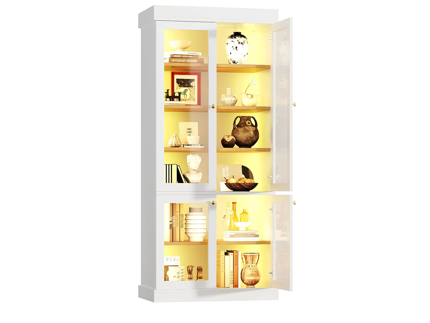 Set aus 2 LED-Vitrinen mit 8 Glastüren und Ablagefächern – MDF und Metall – 160 × 40 × 180 cm – Weiß