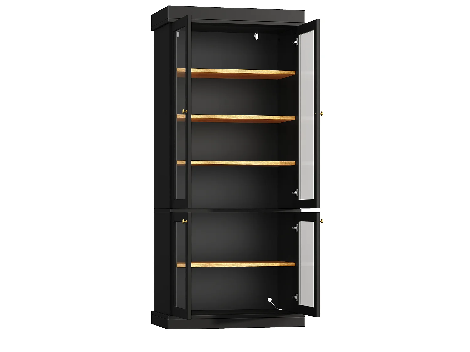 LED-Vitrinenschrank mit 4 Glastüren, Ablagefächern und Kippsicherung – MDF und Metall – 80 × 40 × 180 cm – Schwarz