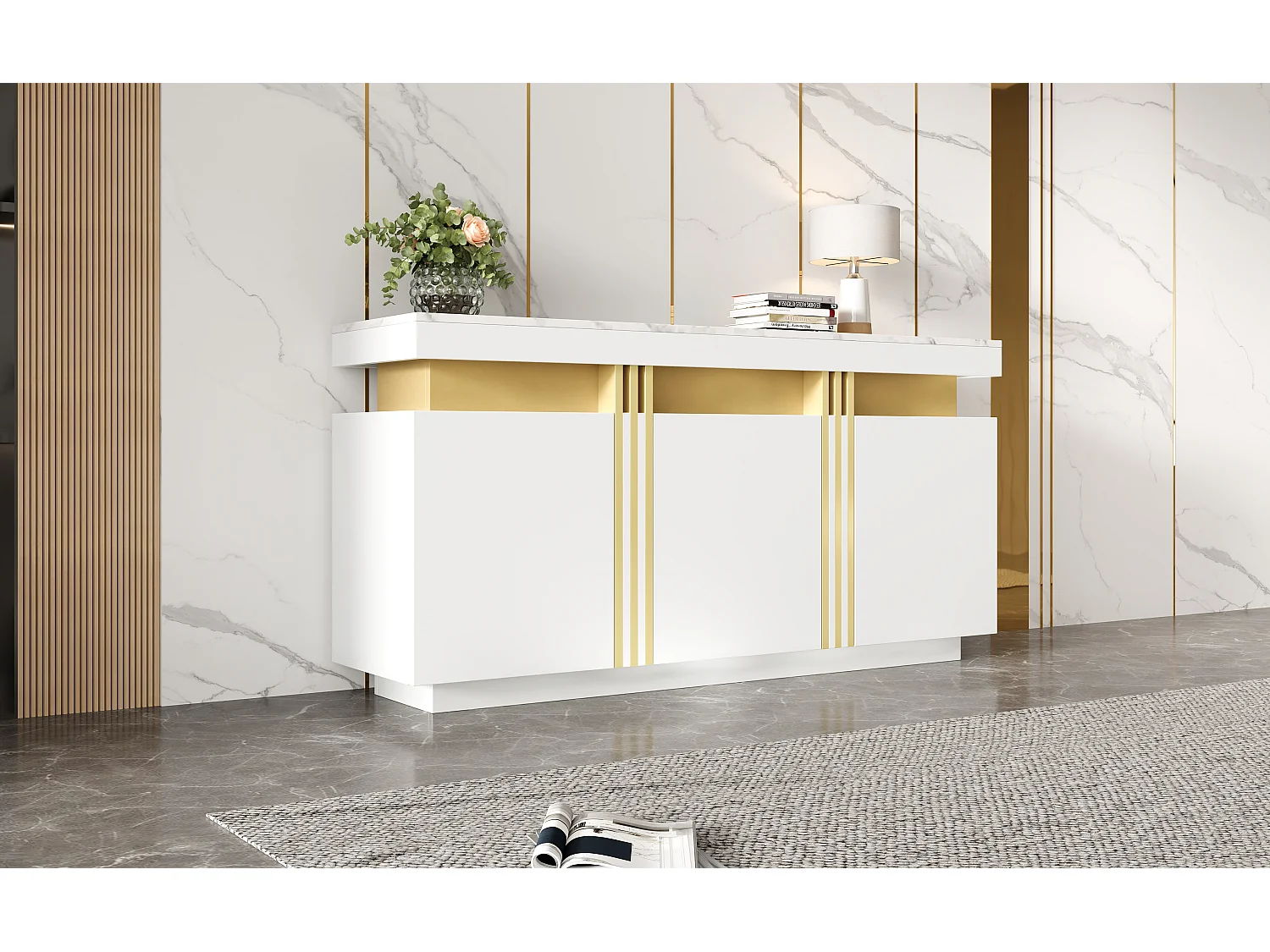 Modern sideboard 140x38x70cm - 3 doors - Adjustable shelves - White