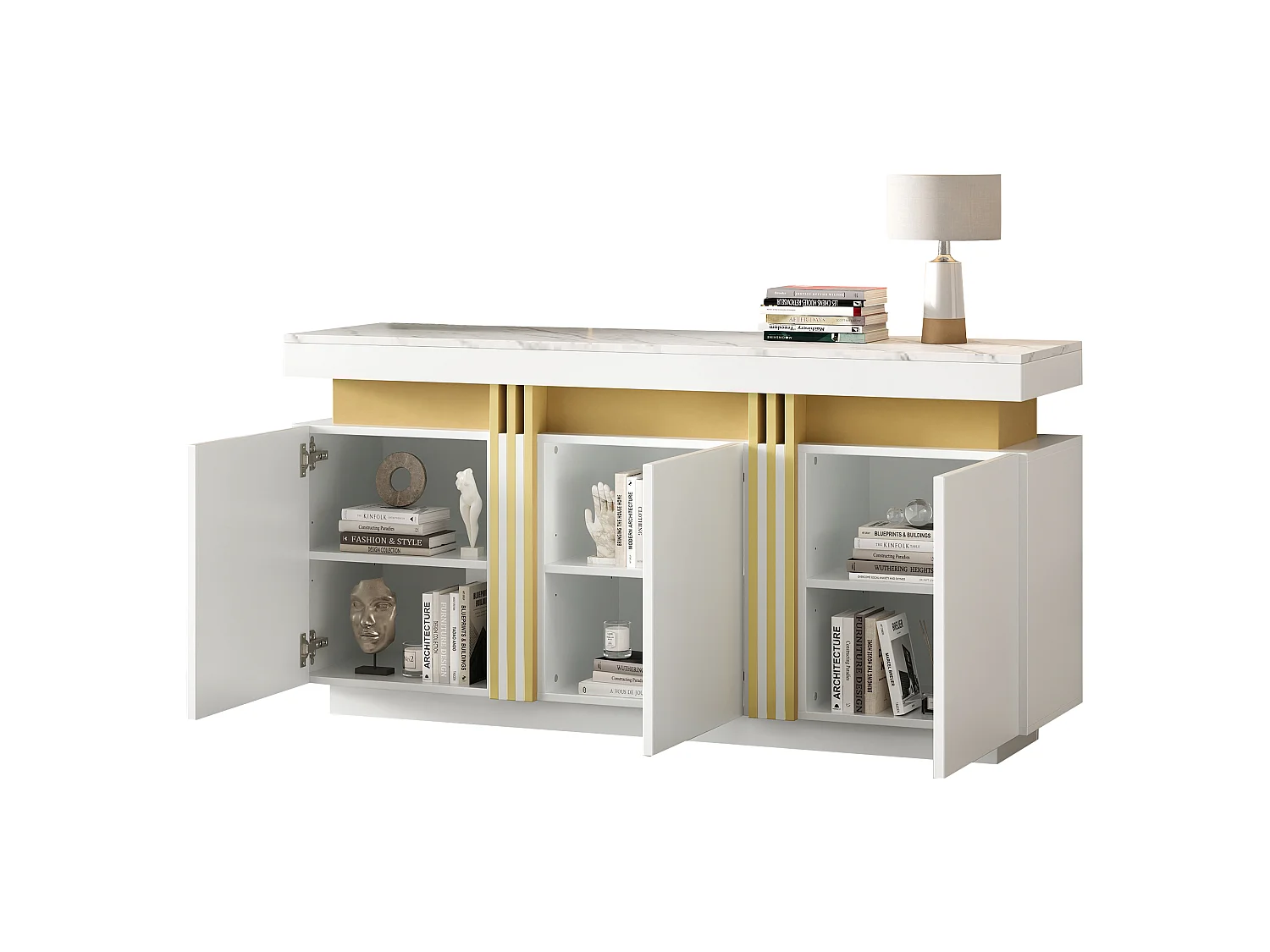 Modern sideboard 140x38x70cm - 3 doors - Adjustable shelves - White