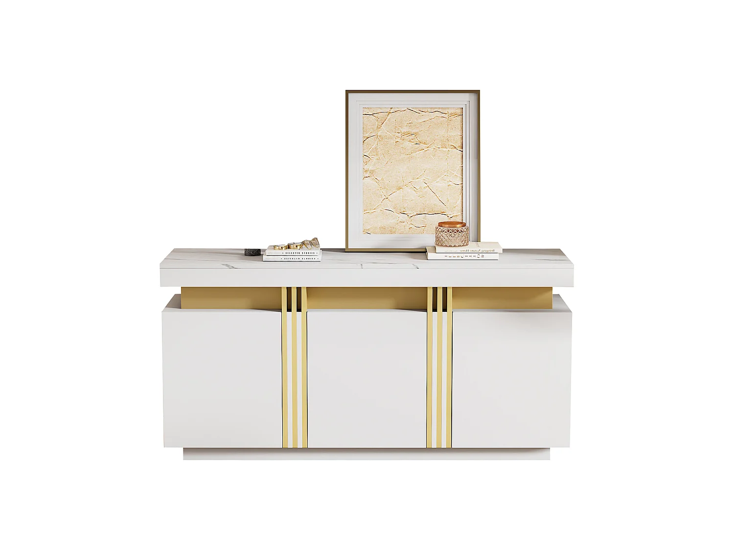 Modern sideboard 140x38x70cm - 3 doors - Adjustable shelves - White