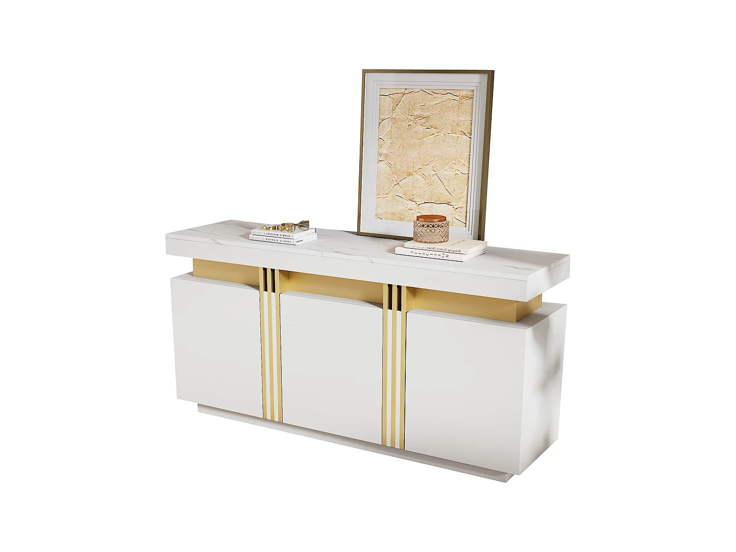 Modern sideboard 140x38x70cm - 3 doors - Adjustable shelves - White
