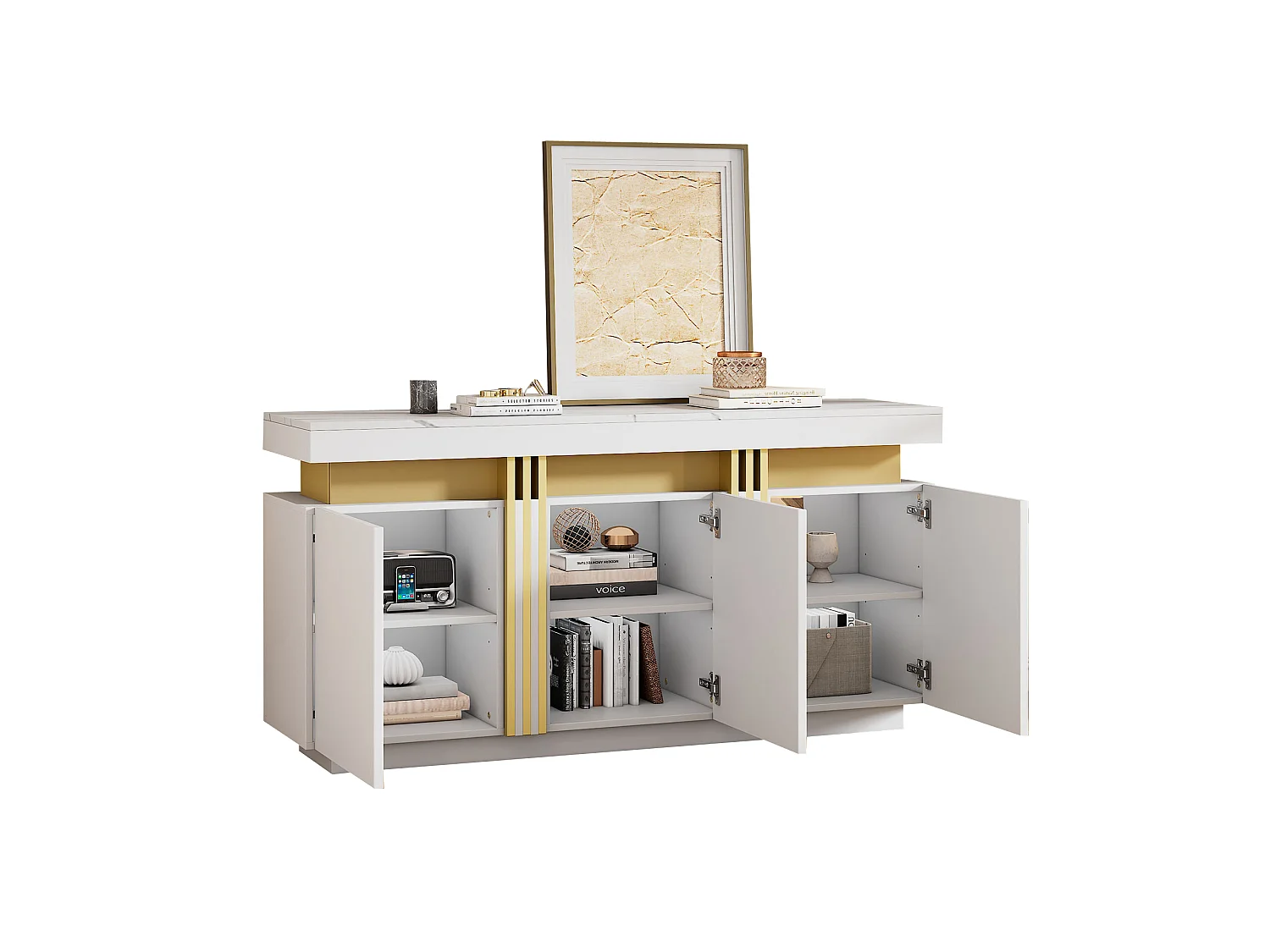 Modern sideboard 140x38x70cm - 3 doors - Adjustable shelves - White