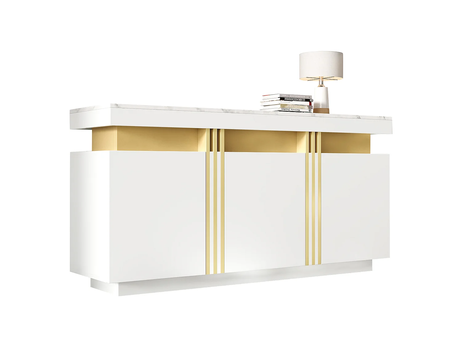 Modern sideboard 140x38x70cm - 3 doors - Adjustable shelves - White