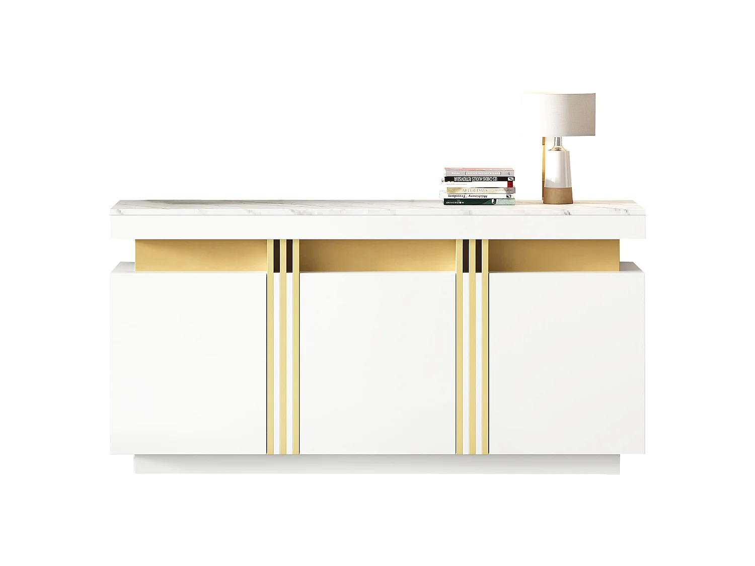 Modern sideboard 140x38x70cm - 3 doors - Adjustable shelves - White