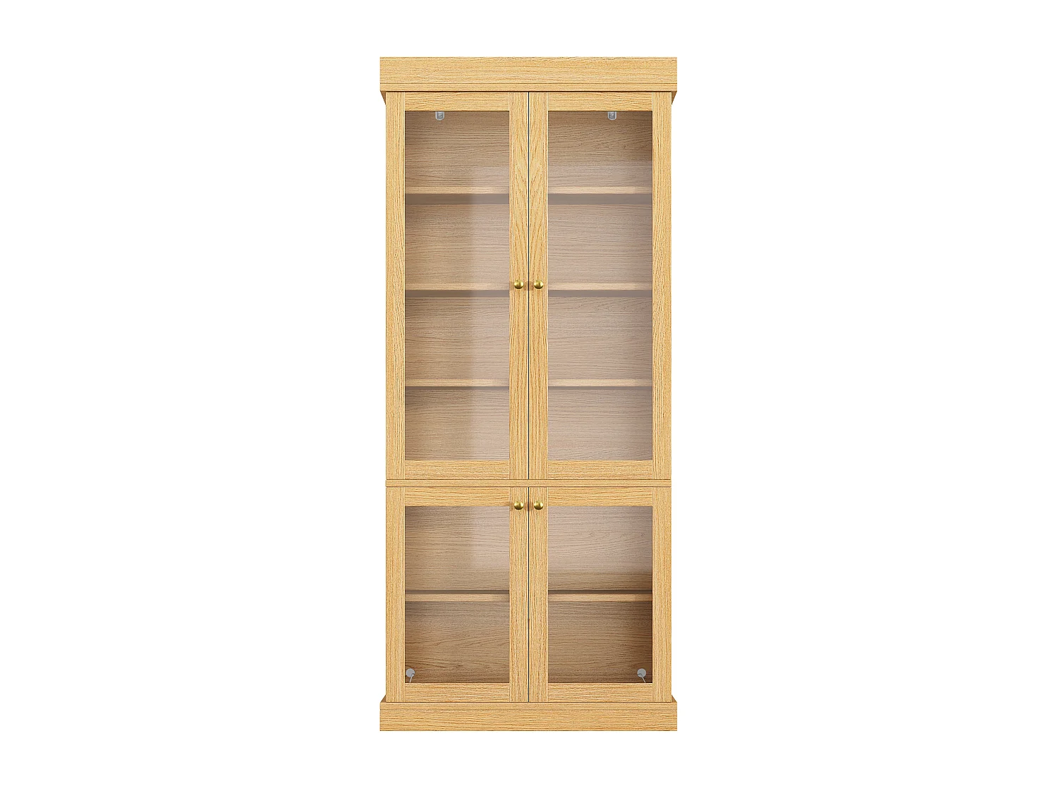LED-Vitrinenschrank mit 4 Glastüren, Ablagefächern und Kippsicherung – MDF und Metall – 80 × 40 × 180 cm – Natur