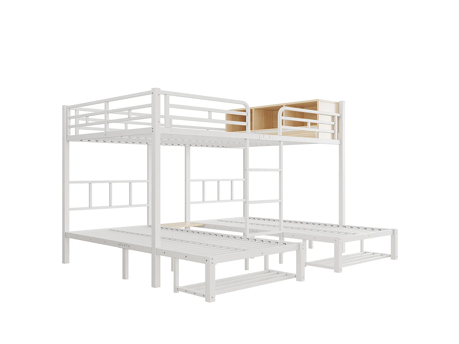 Lit superposé 140x200 et 90x200 cm avec 3 couchages - Blanc