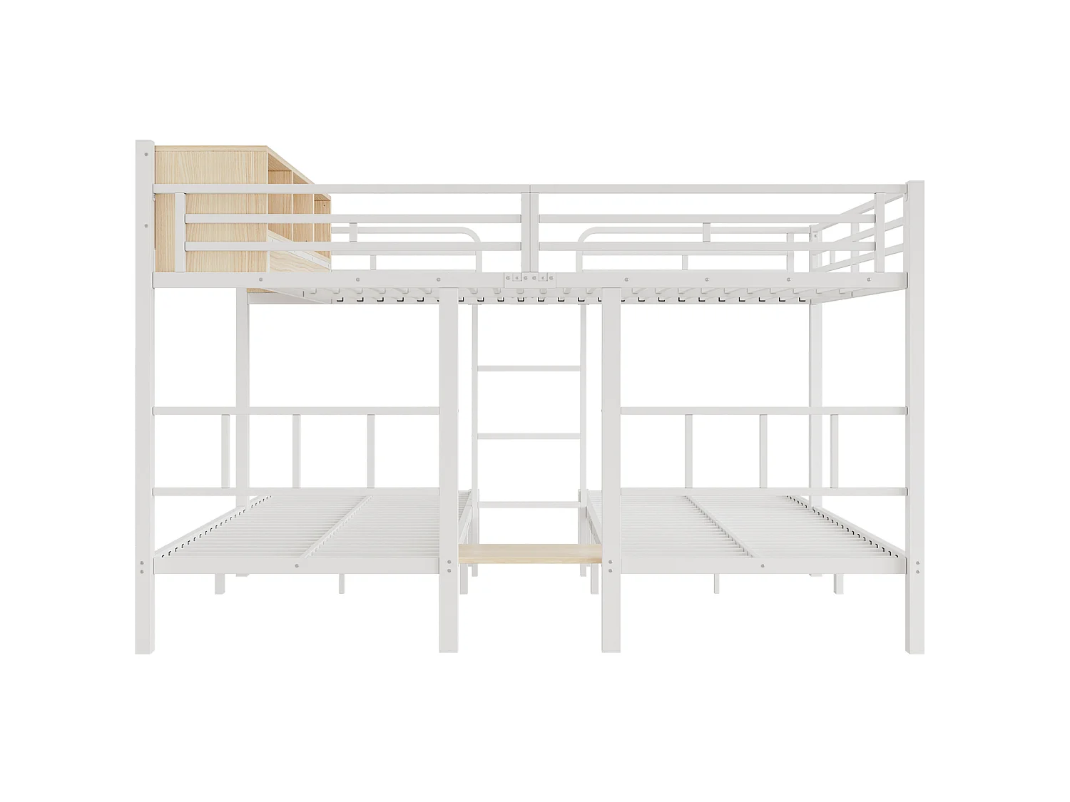 Lit superposé 140x200 et 90x200 cm avec 3 couchages - Blanc