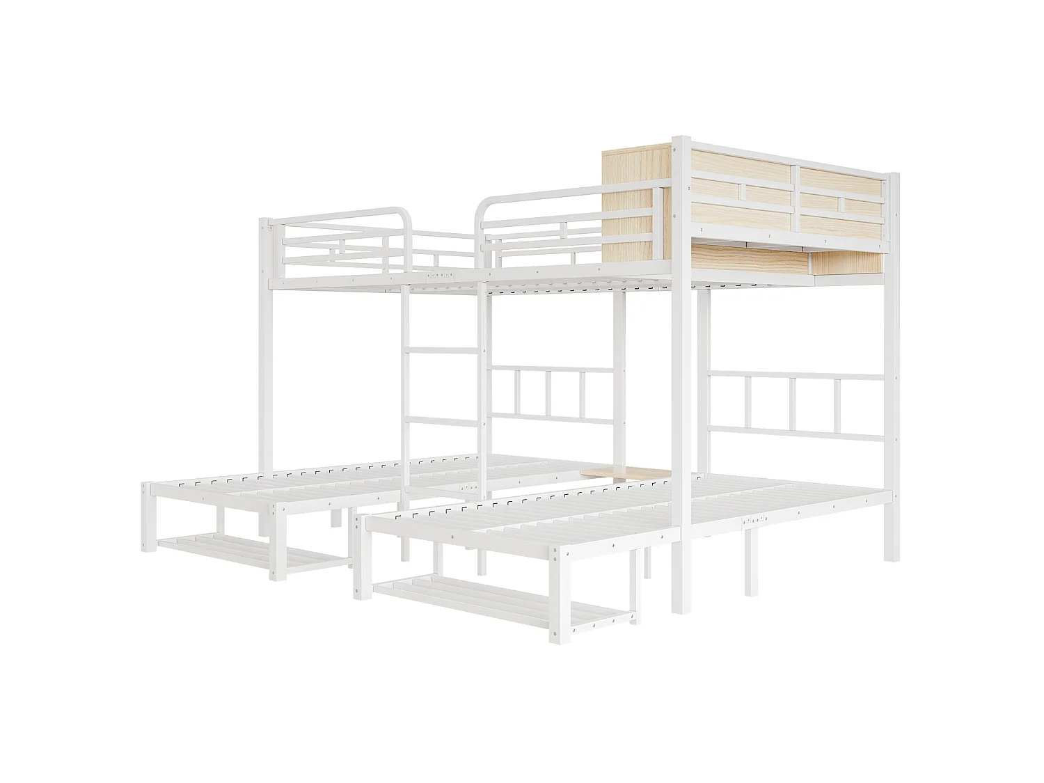 Lit superposé 140x200 et 90x200 cm avec 3 couchages - Blanc