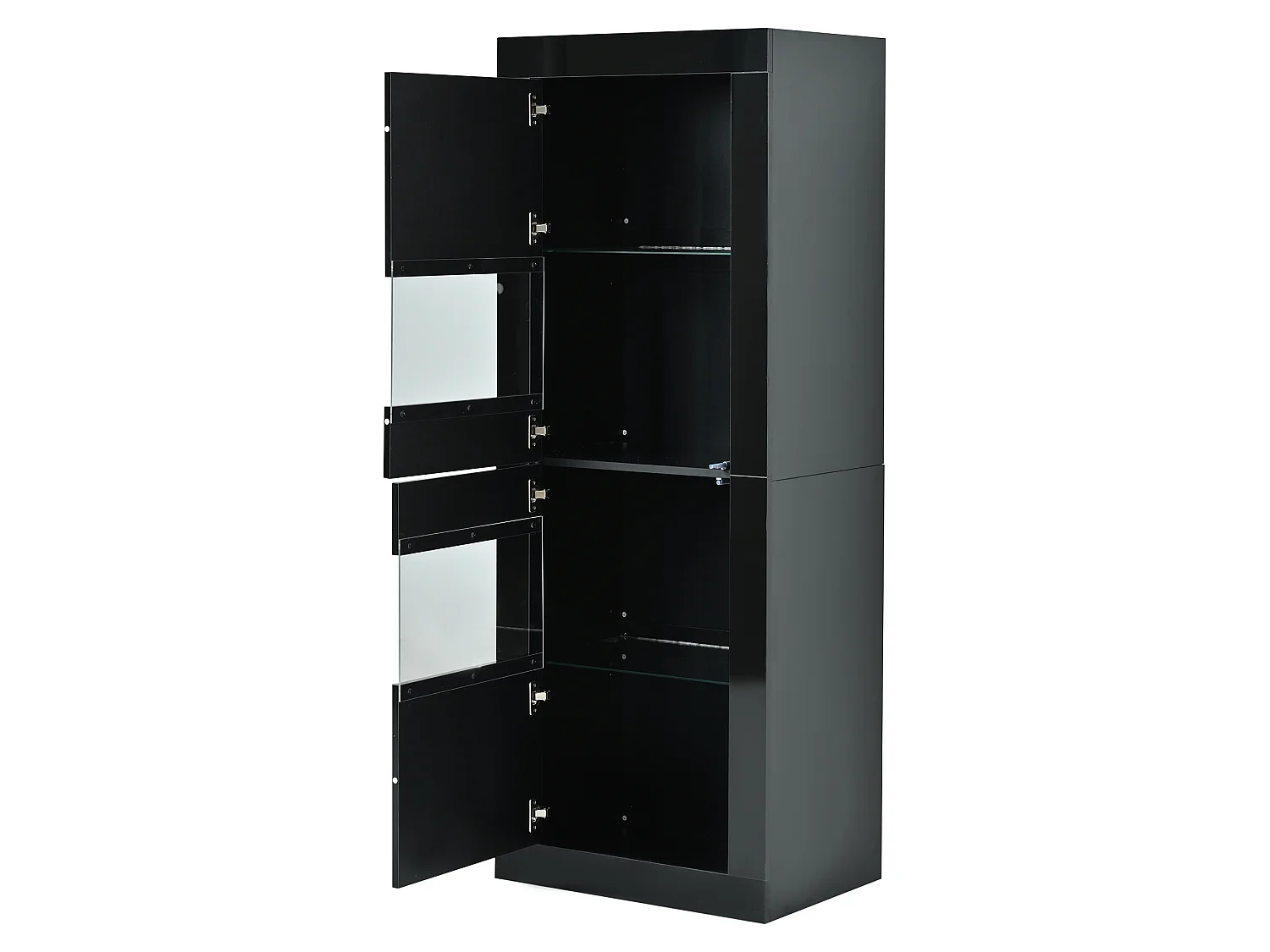 Vitrine mit 2 Acryltüren, verstellbaren Glasböden und LED-Beleuchtung – Spanplatte – 61 × 42 × 162 cm – Schwarz