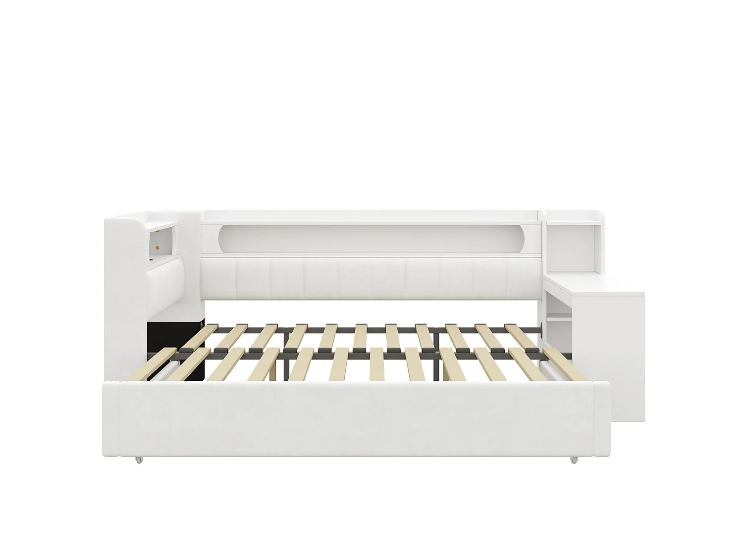 Lit banquette 90x200 convertible 180x200 cm avec ports USB et bureau - Blanc