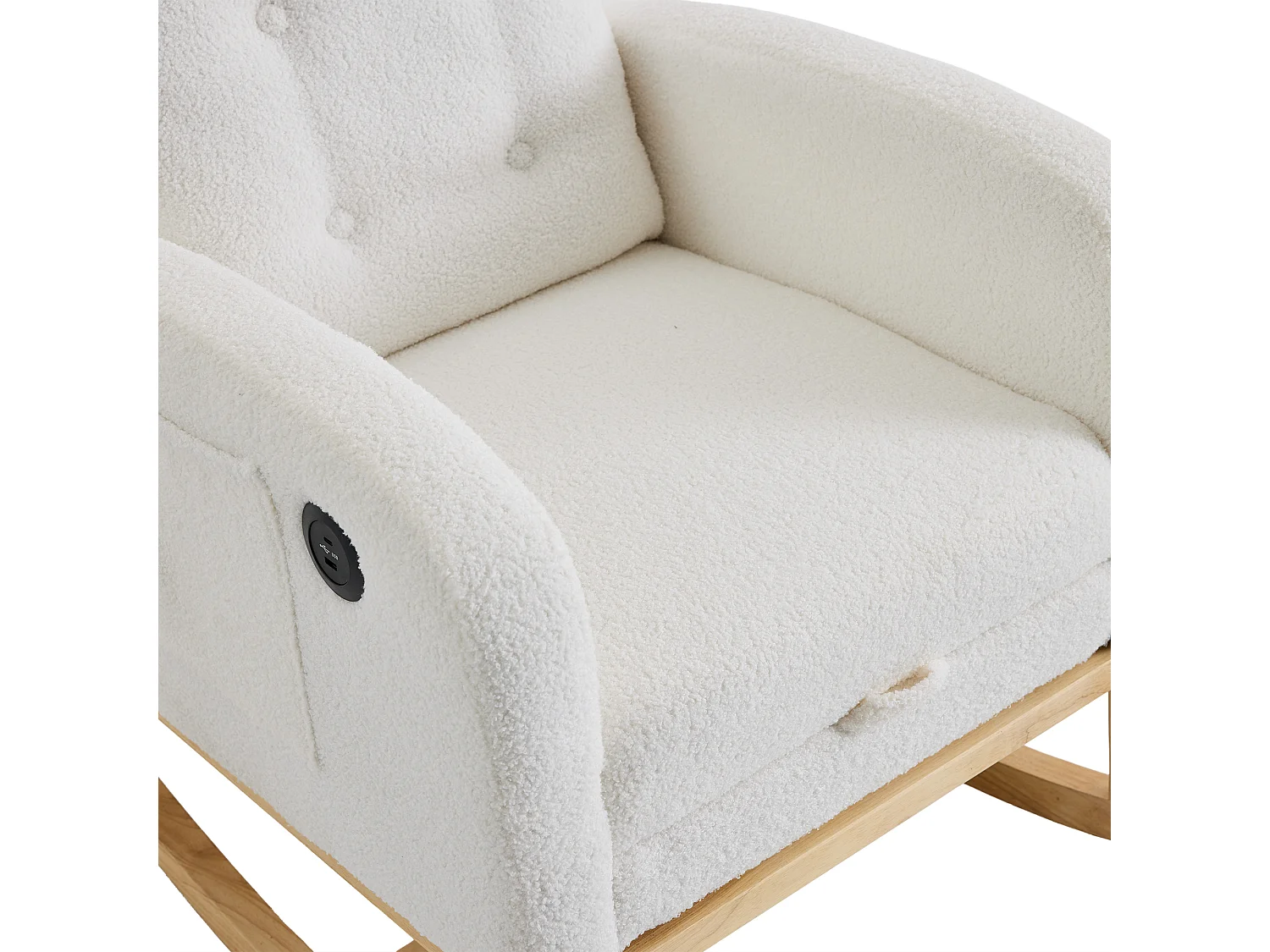 Rocking armchair in soft plush fabric - adjustable footrest and side pockets - USB port - 66,5x121,5x102 cm - white