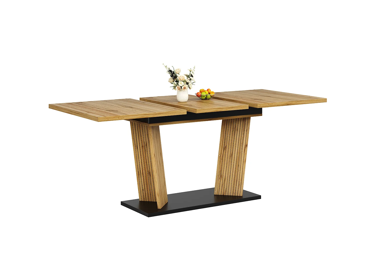 Table à manger extensible 120/160 x 80 cm - Table flexible - Naturel foncé et noir