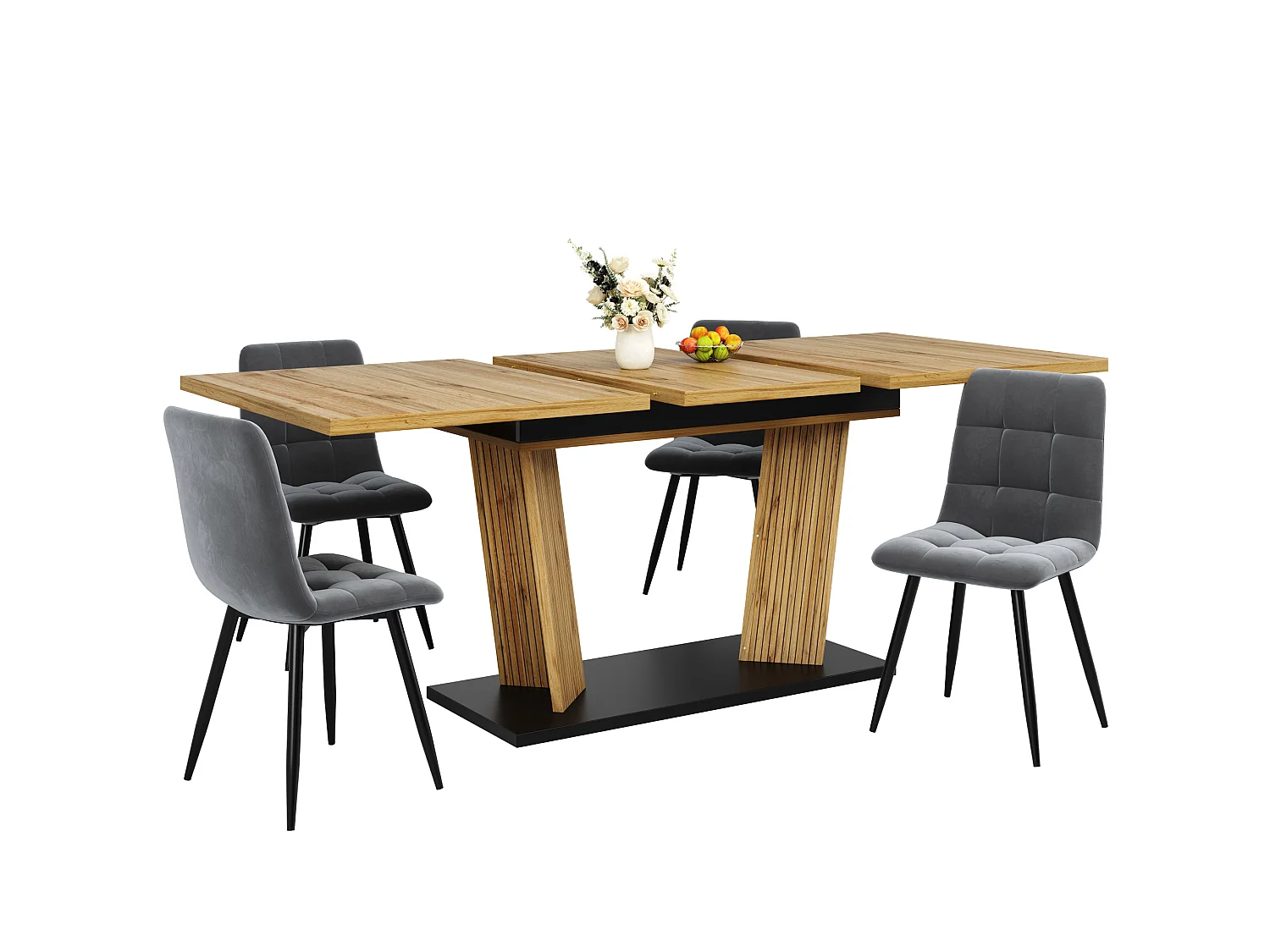 Table à manger extensible 120/160 x 80 cm - Table flexible - Naturel foncé et noir