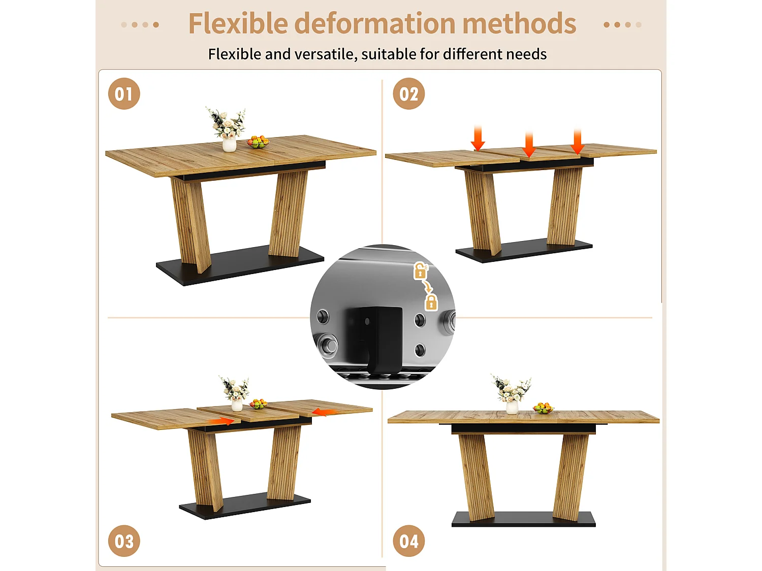 Table à manger extensible 120/160 x 80 cm - Table flexible - Naturel foncé et noir