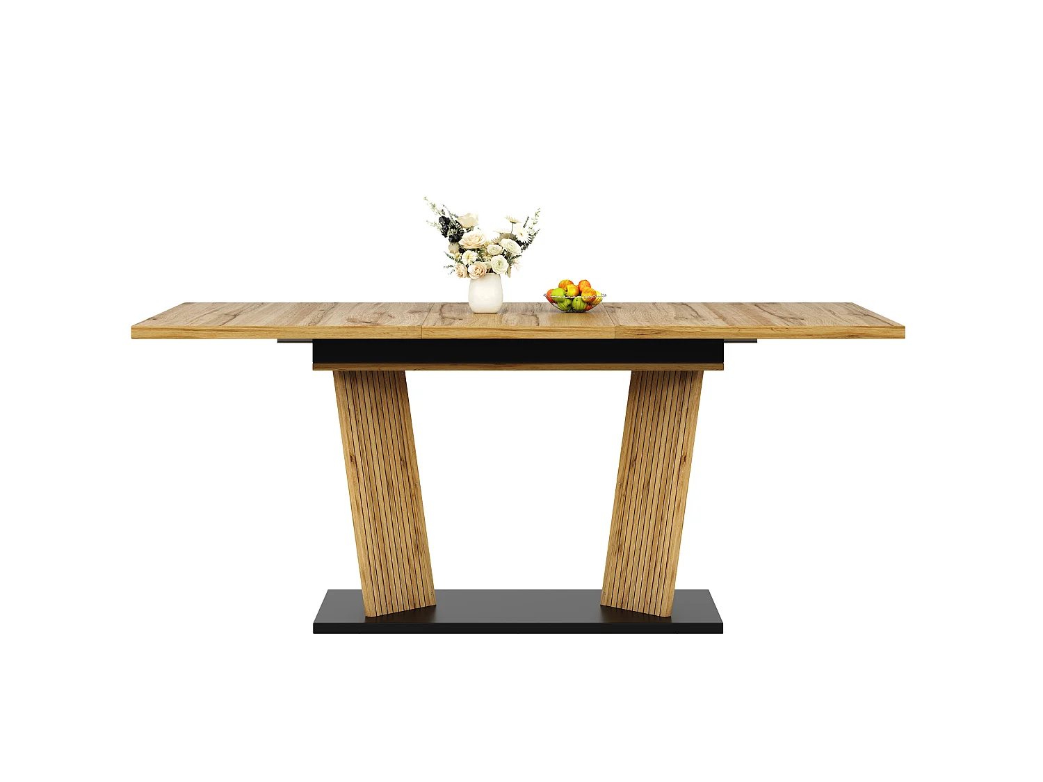 Table à manger extensible 120/160 x 80 cm - Table flexible - Naturel foncé et noir