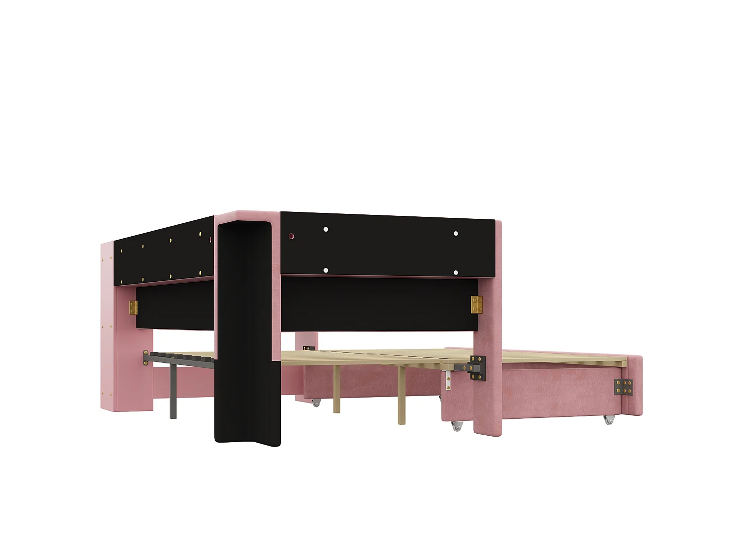 Lit banquette 90x200 convertible 180x200 cm avec ports USB et bureau - Rose