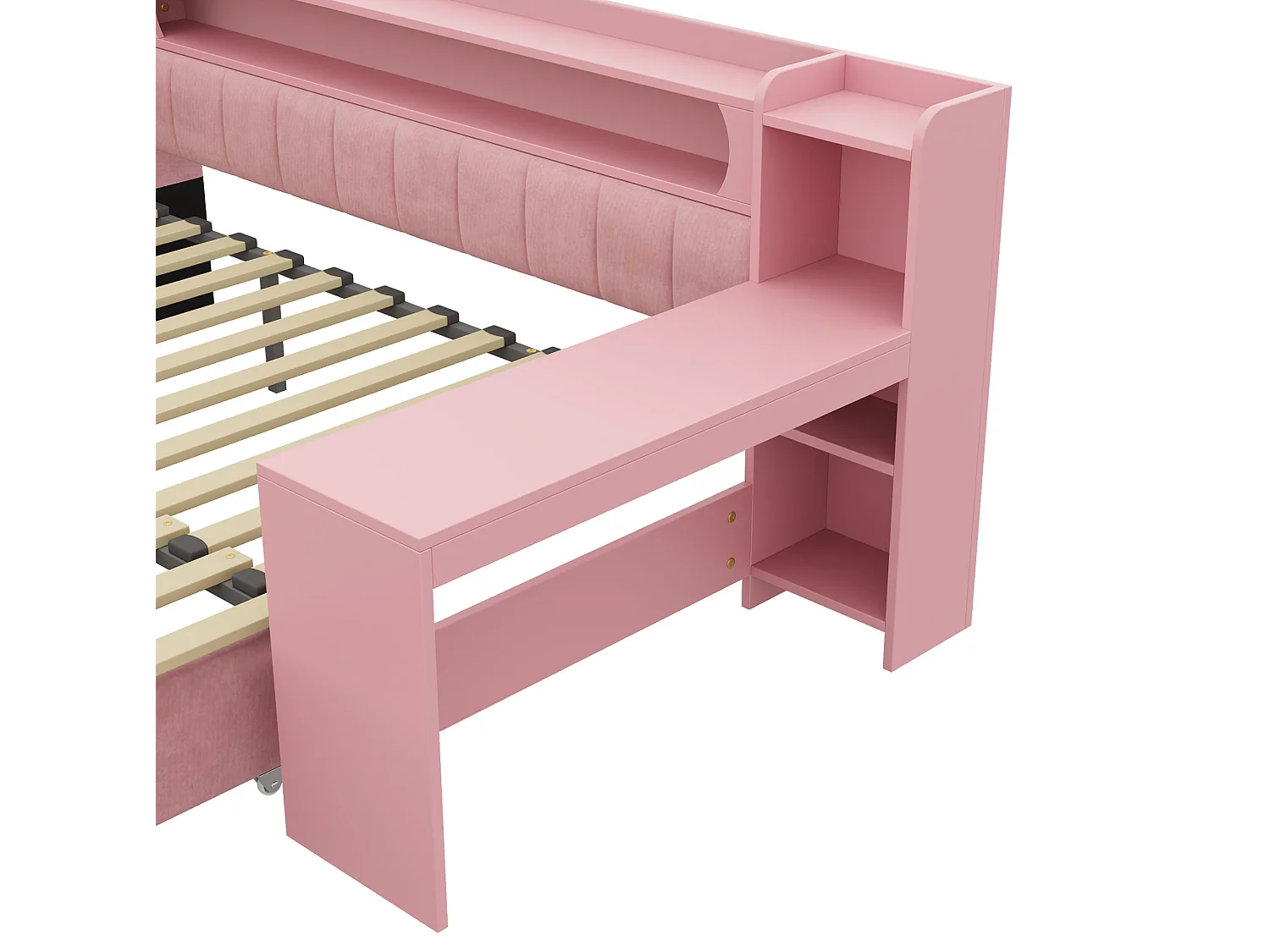 Lit banquette 90x200 convertible 180x200 cm avec ports USB et bureau - Rose