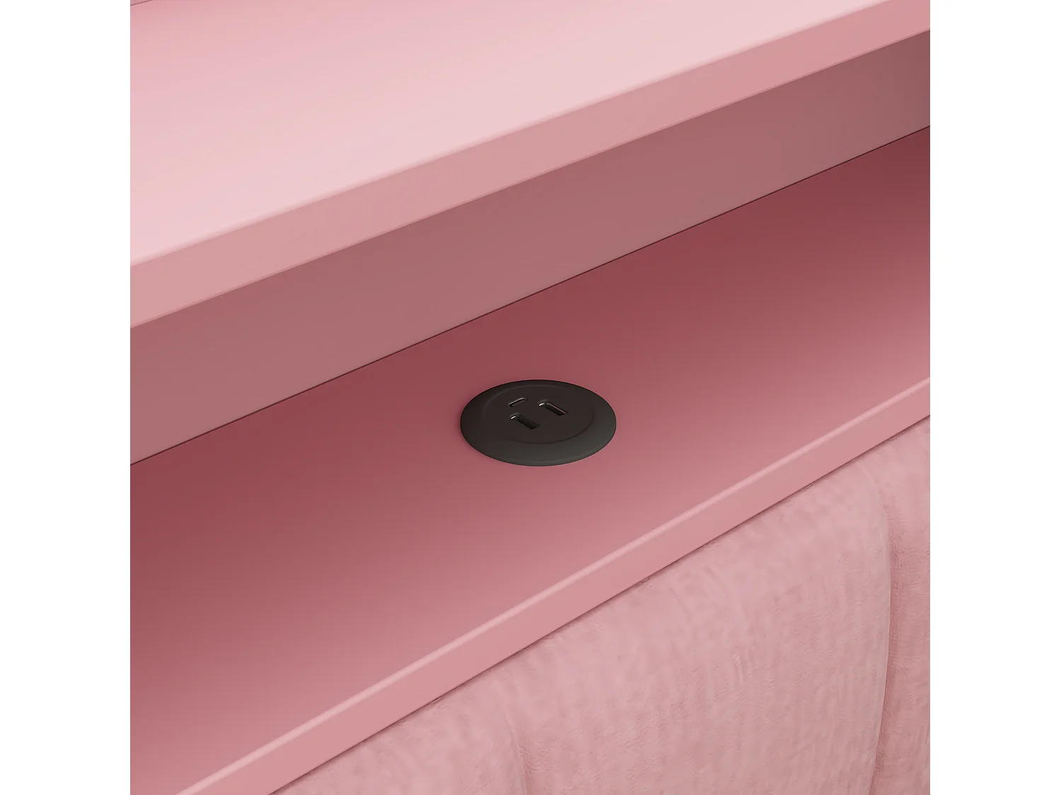 Lit banquette 90x200 convertible 180x200 cm avec ports USB et bureau - Rose