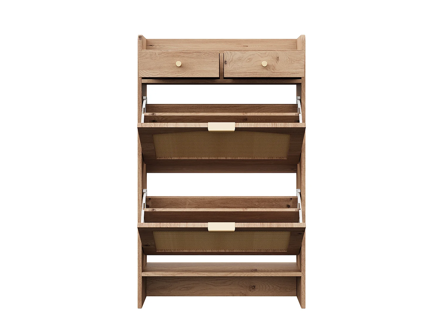 Meuble à chaussures avec 2 tiroirs et 2 portes abattantes - Naturel clair