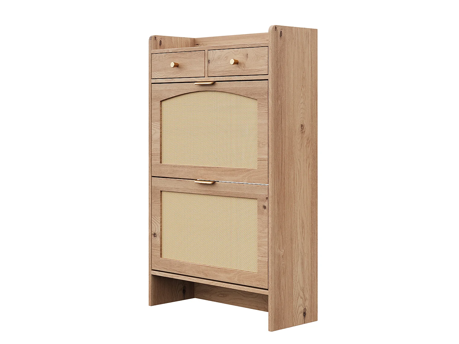 Meuble à chaussures avec 2 tiroirs et 2 portes abattantes - Naturel clair