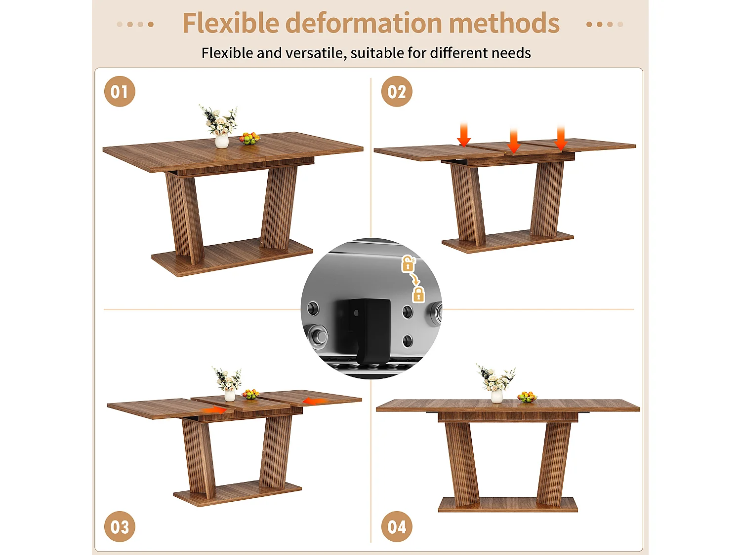 Table à manger extensible 120/160 x 80 cm - Table flexible - Marron foncé