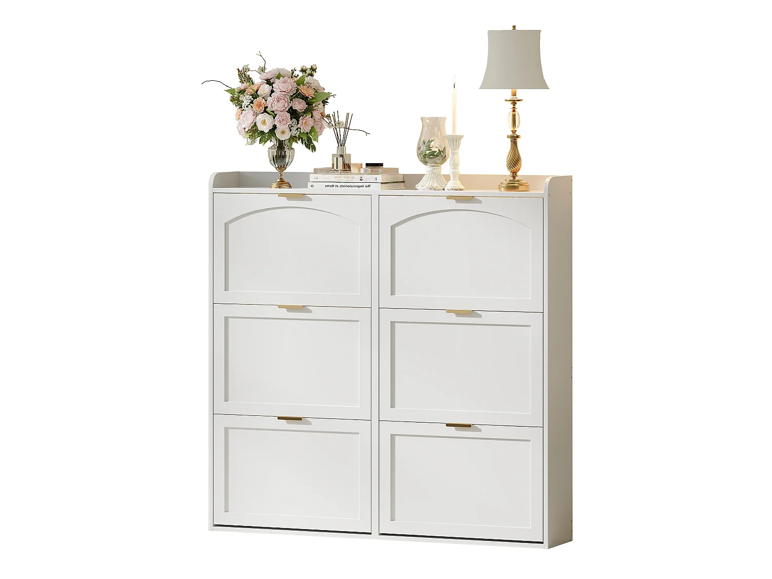 Meuble à chaussures avec 6 portes rabattables – Blanc 120 x 23 x 118 cm
